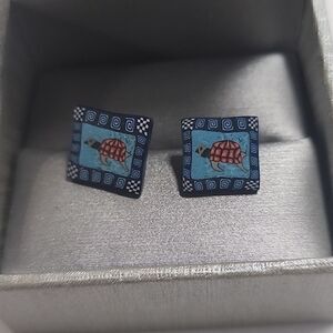 Sea Turtle Earrings Stud Womens Jewelry Pierced Ears Tropic Blue